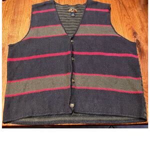 High Sierra Mens Vest XL Ramie, Made in Hong Kong, Vintage, Green Blue Striped